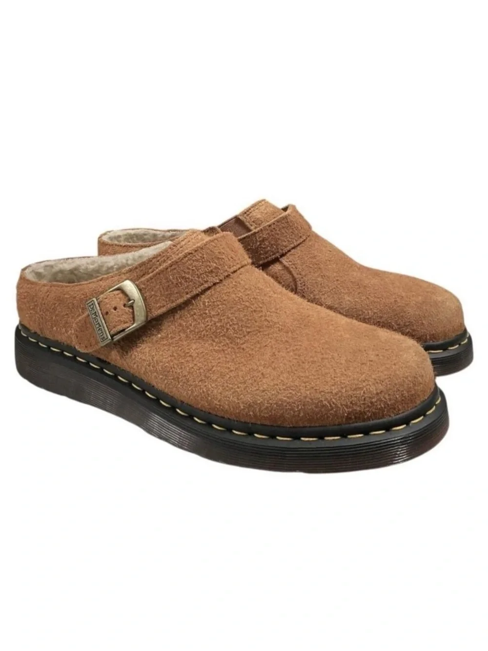 Dr Martens Shoes Mens 13 Brown Isham Faux Shearling Lined Suede Mules NEW